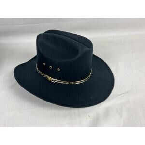 Western Express Classic Cowboy Hat Black Felt Gold Band Men's Size 53 6 5/8 New